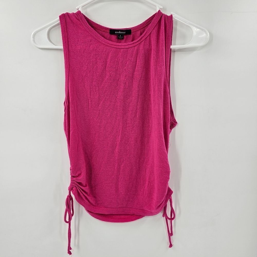 Ambiance large tank top crop pink fushia ruched sides